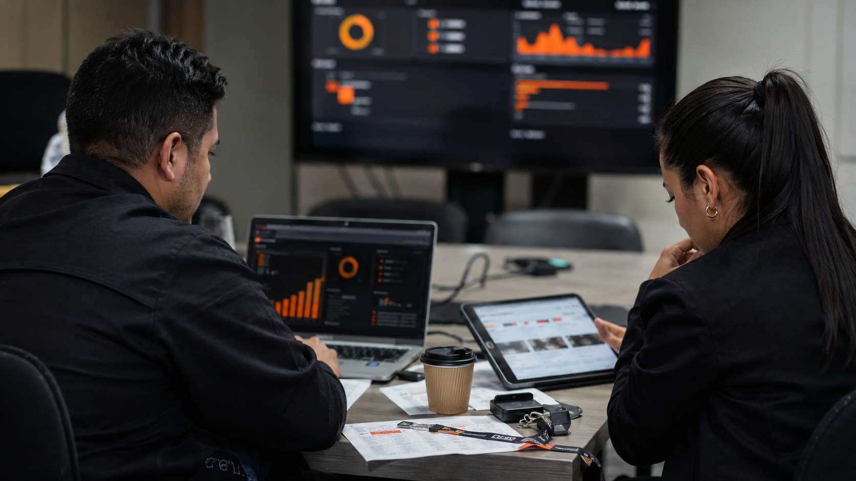 Equipo revisando dashboard y reportes en back office
